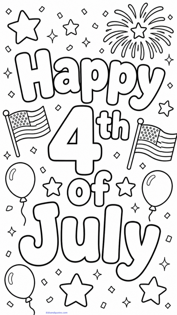 “Happy 4th of July” with stars and flags.
