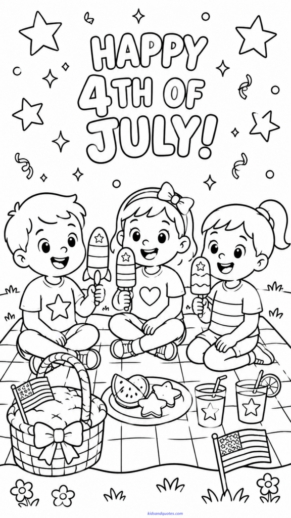 Kids eating popsicles on a picnic blanket.