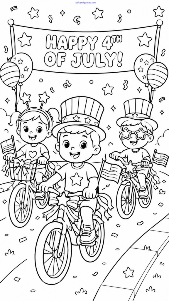 Kids on decorated bikes.