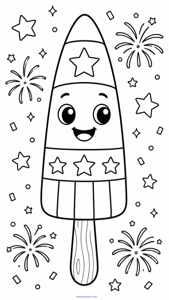 Coloring page: Popsicle shaped like a rocket.

