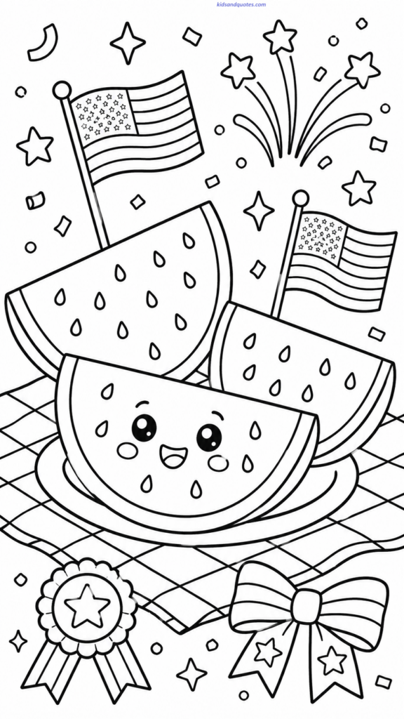 Watermelon slices with patriotic decorations.