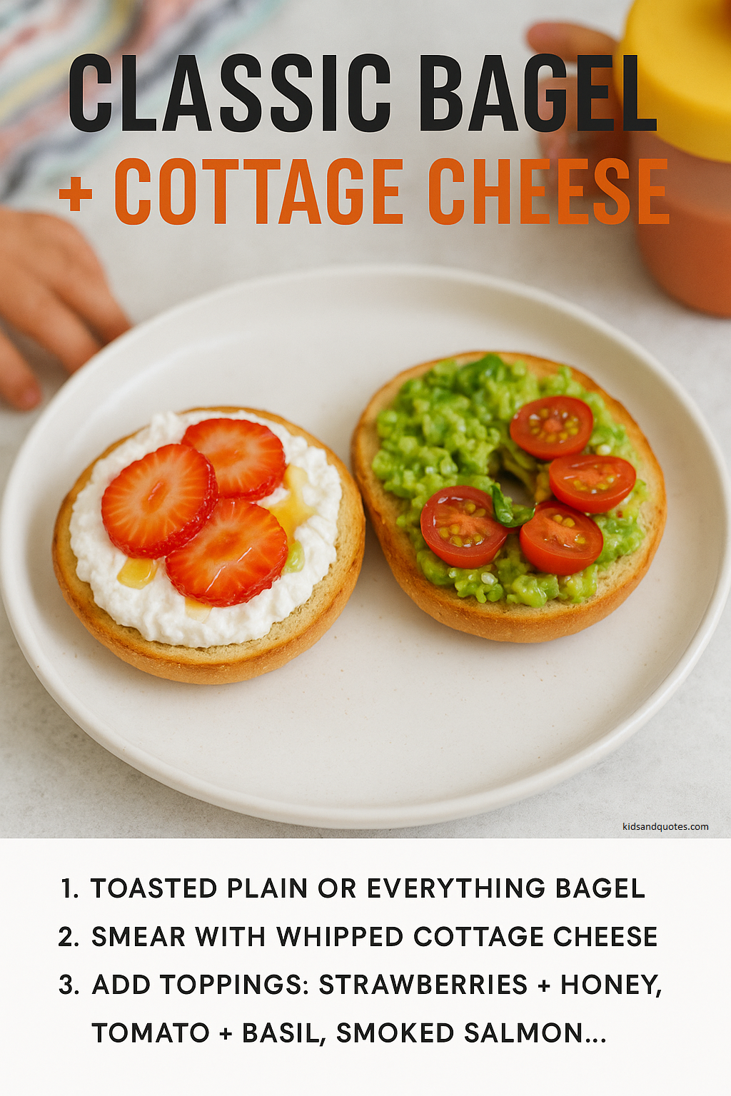 Classic Bagel and Cottage Cheese preparation.
