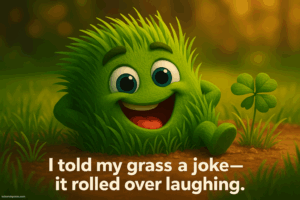 Grass puns - animation of grass laughing out loud with wide eyes.