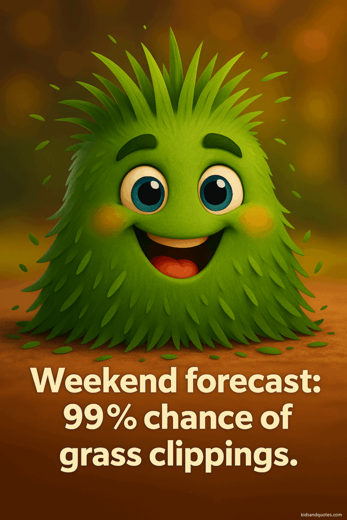 Grass puns, suburban lawn life - Weekend forecast: 99% chance of grass clippings.