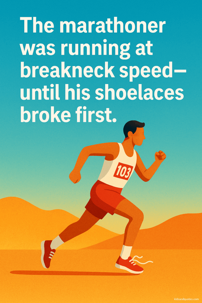 The marathoner was running at breakneck speed, until his shoelaces broke first.
