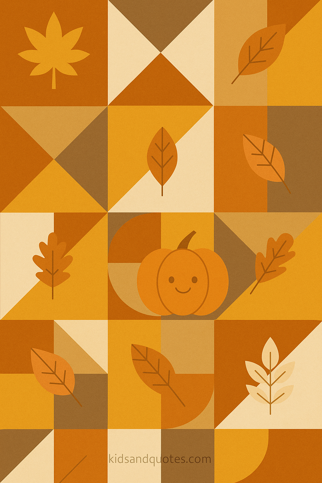 A modern geometric design using triangles, lines, blocks, combined with leaf motifs or fall colors integrated, bold but still gentle, minimal textures.