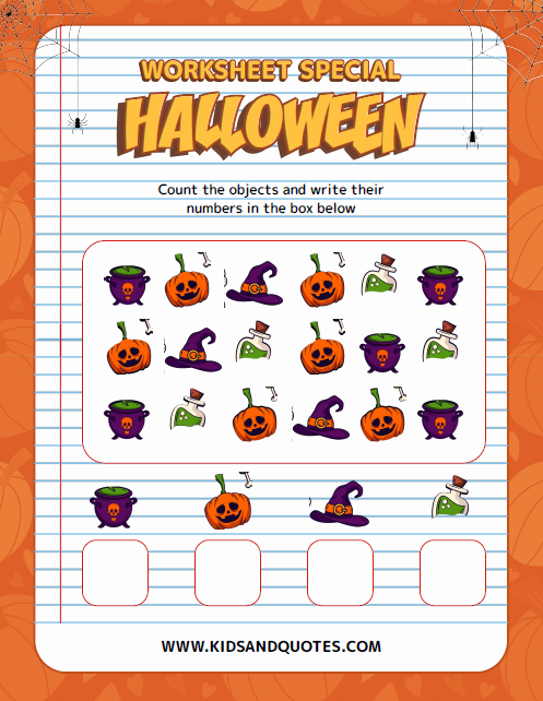 Halloween counting objects worksheet (free printable)