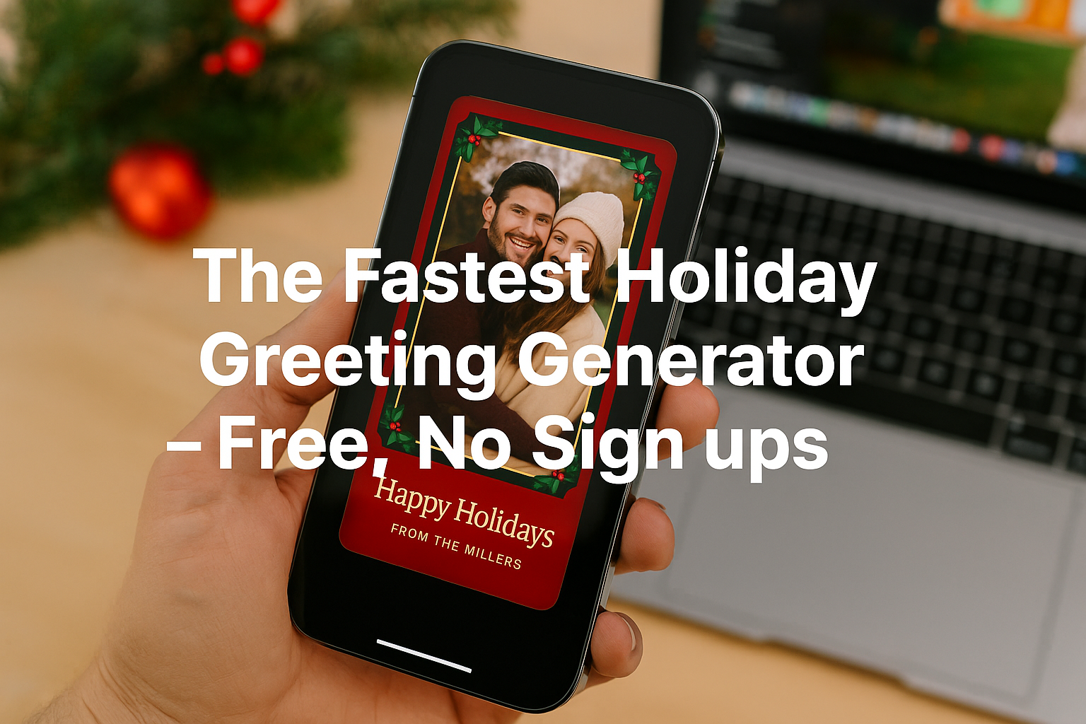 Free Holiday Greeting Generator (no login or sign up) - mobile phone share-ready and for social media too.