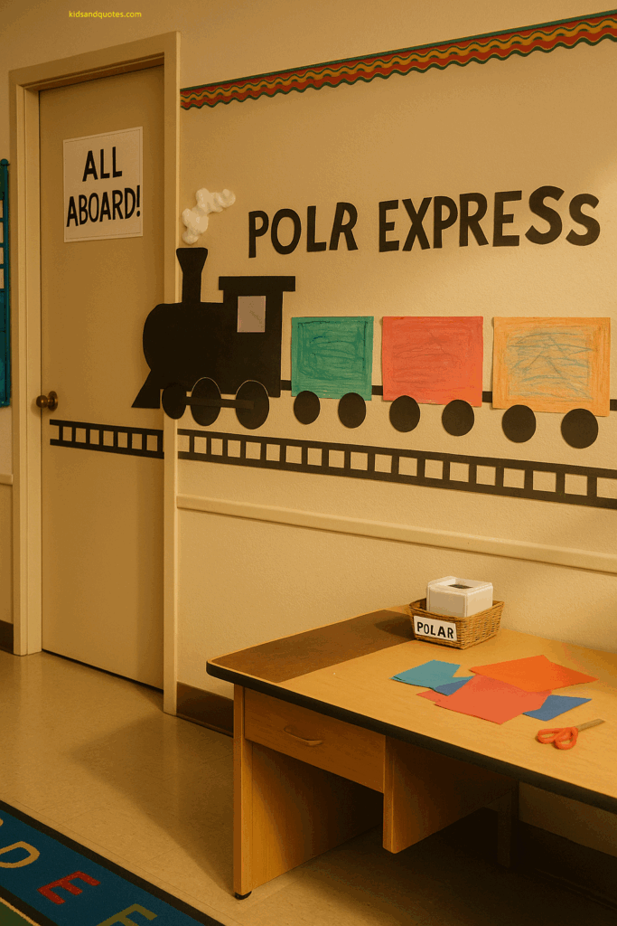 Polar Express Train Around the Room - easy christmas classroom decoration