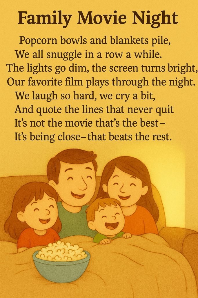 Family Movie Night - Easy poem to memorize for kids.
