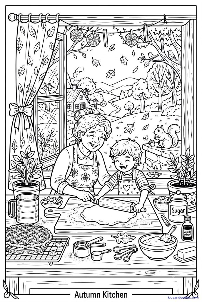 A child on a step stool rolling dough with a grandparent.
