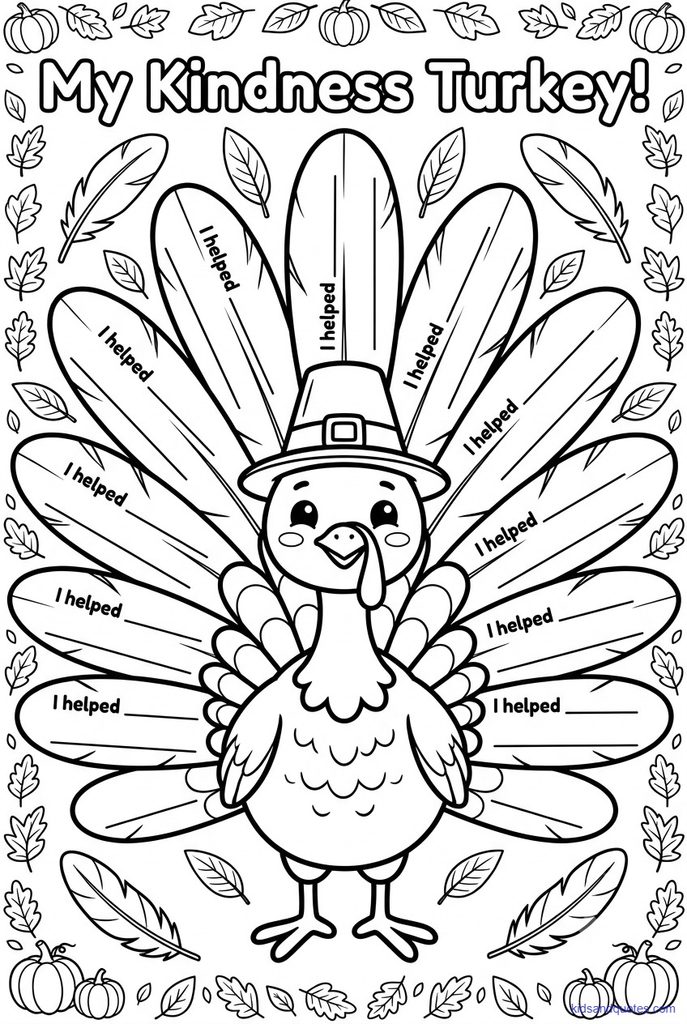 Thanksgiving activity: each feather has a line to fill in, like “I helped ___.”