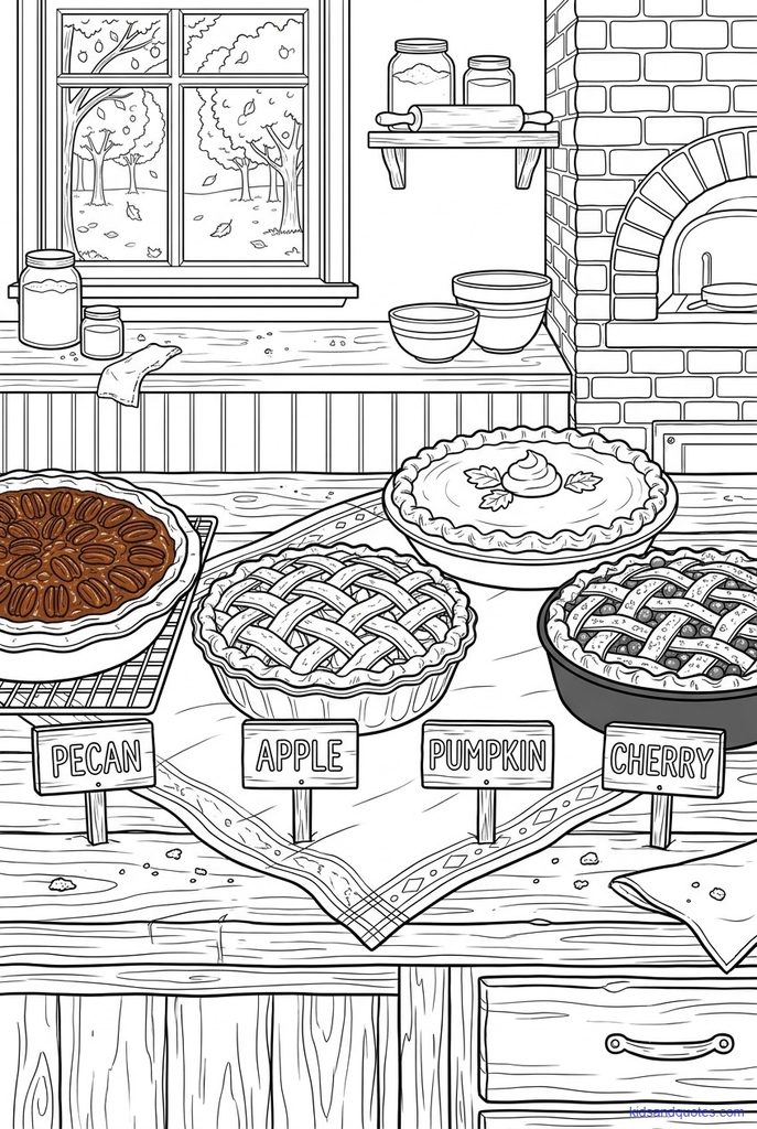 Pecan, apple, pumpkin, and cherry side by side, each with a little label.