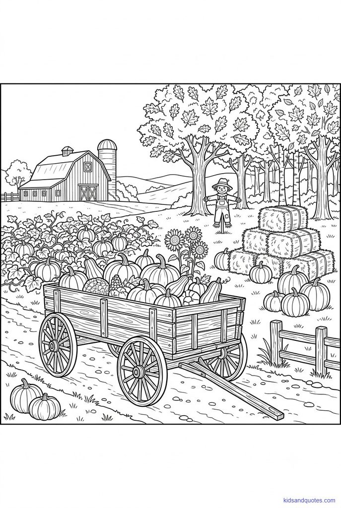 Coloring page: a classic autumn scene with plenty of space to color.