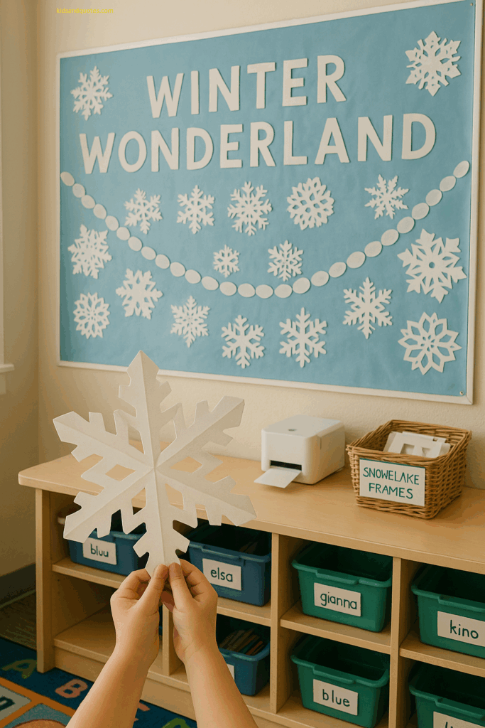 Snowflake Selfie Wall - easy christmas classroom decoration idea