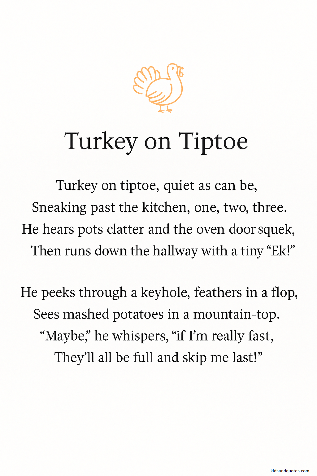 Turkey on Tiptoe - Free printable Thanksgiving poem