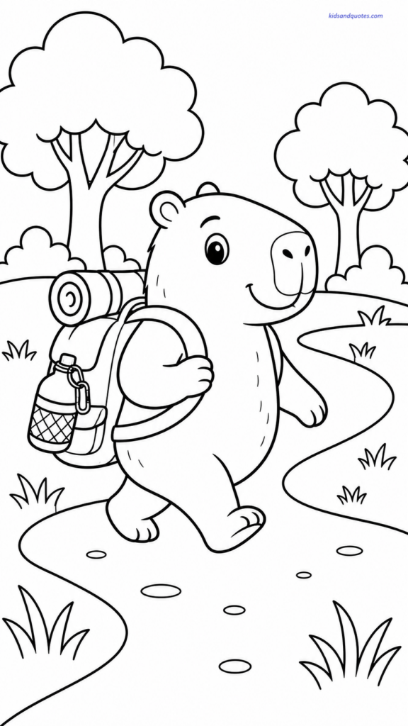 A little capybara ready for an adventure with a backpack.