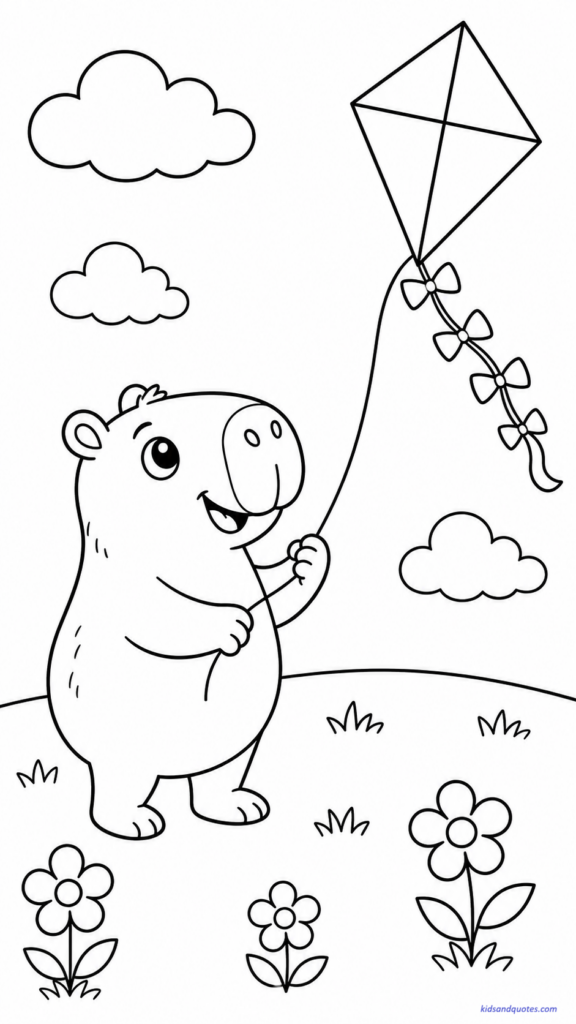 A capybara holding a kite string on a breezy day.
