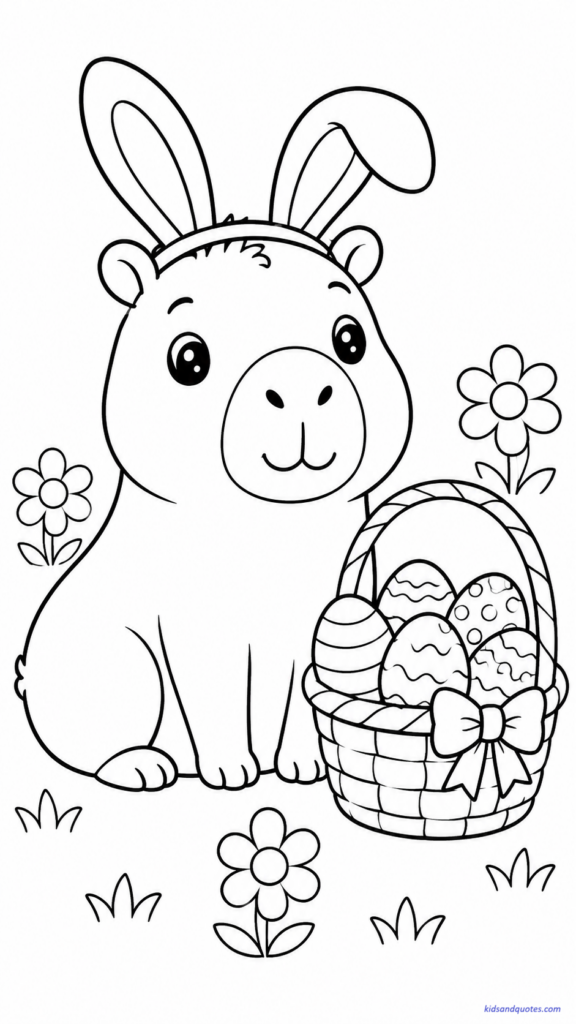 A silly capybara dressed with bunny ears for spring.