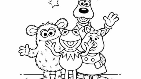 Free Printable Coloring Pages: Kermit with muppet friends