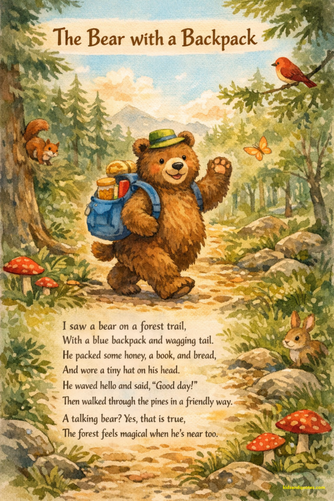 Easy 8-line poem to memorize: The Bear with a Backpack