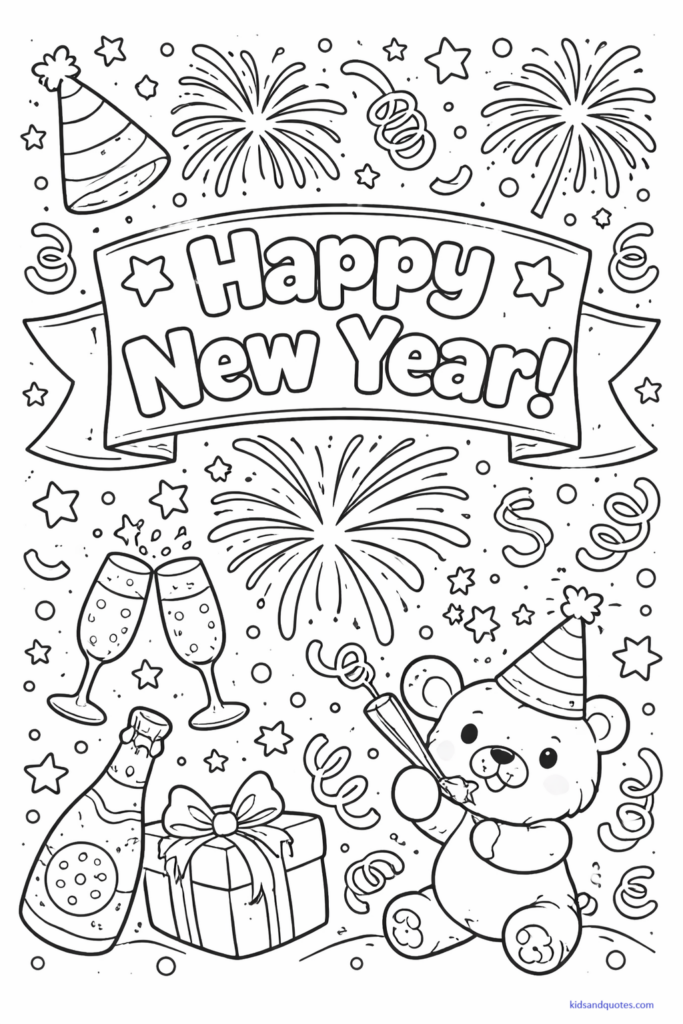 Free printable coloring page PDF: New Year Celebration