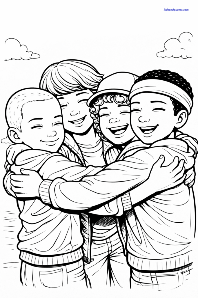 Coloring page of soft emotional group moment - Will and the group.