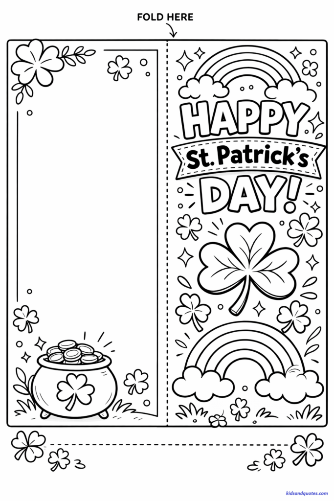 St Patrick's Day printable greeting card: “Happy St. Patrick’s Day” card layout with shamrock decorations.