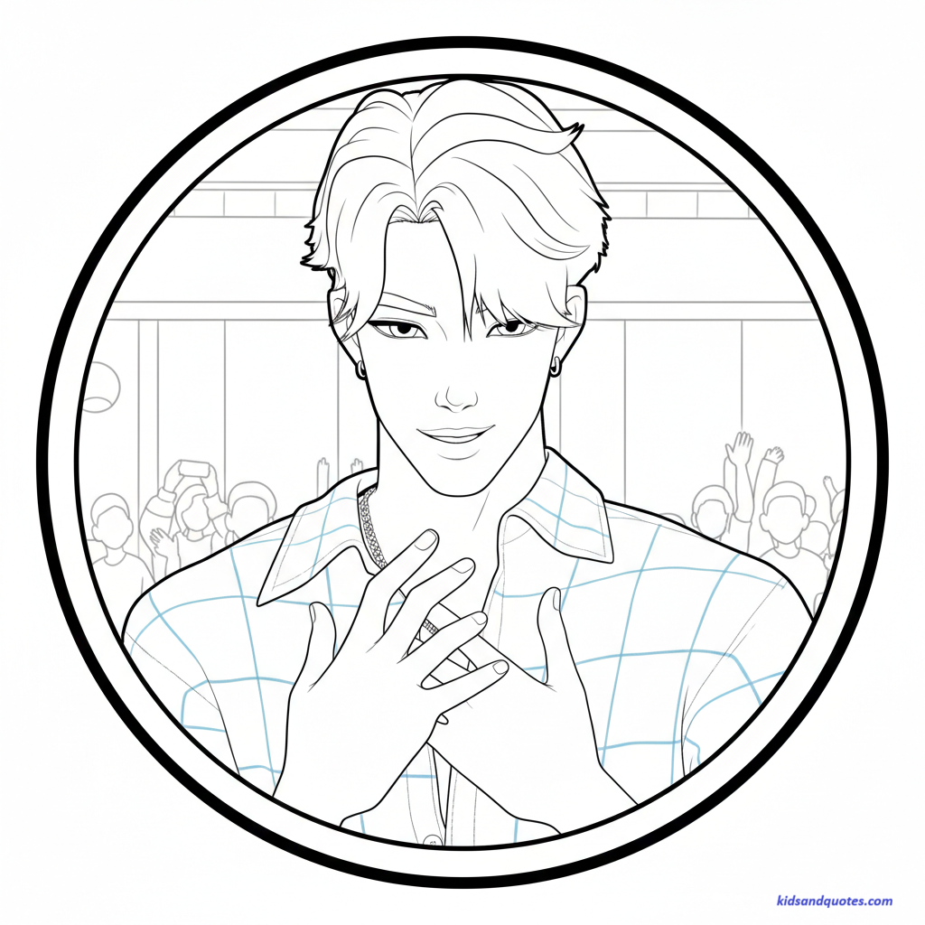 Kpop Demon Hunters Coloring Page: portrait coloring page of Jinu. Focus on his face and confident expression. His hairstyle is defined by thick, clean strokes.