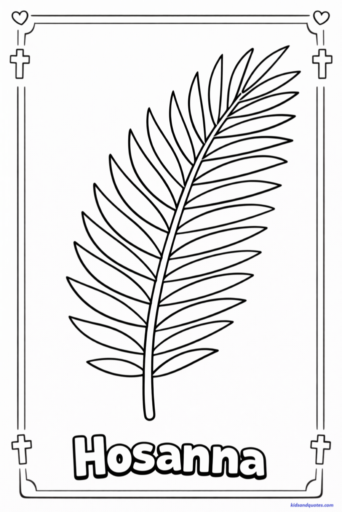 Lent coloring page: Large palm leaf filling the page.