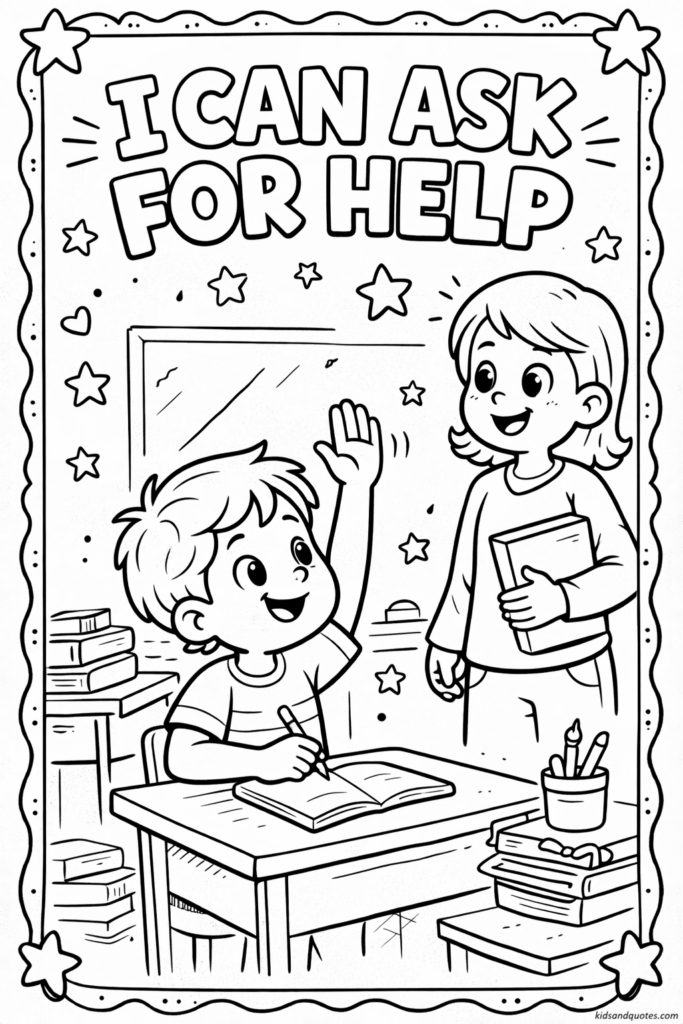 I can ask for help: Positive Affirmation for kids, free printable.