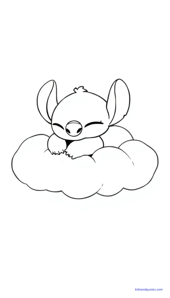 Baby Stitch sleeping on a soft fluffy cloud.

