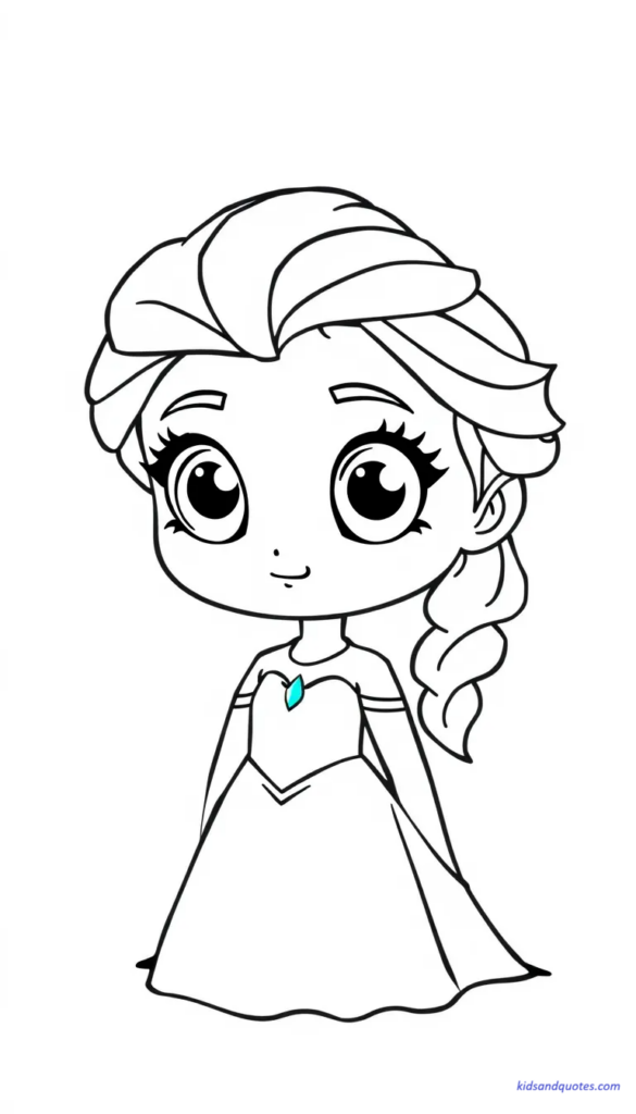 Chibi-style Elsa princess with oversized eyes and small body proportions, very simple dress.