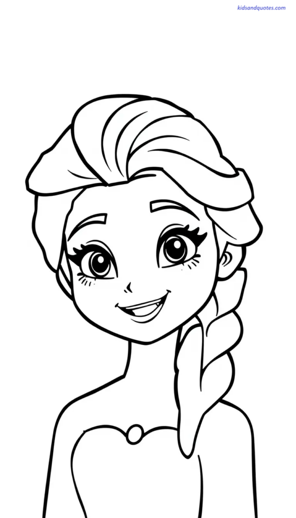 Cute simplified Elsa princess smiling happily, rounded features, minimal details.