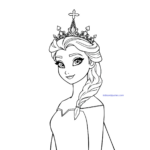 Free Printable Easy Elsa Coloring Pages: Elsa wearing a crown, calm pose, centered composition.