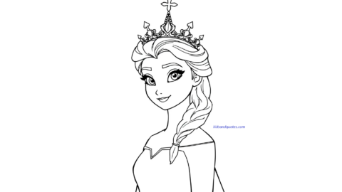 Free Printable Easy Elsa Coloring Pages: Elsa wearing a crown, calm pose, centered composition.