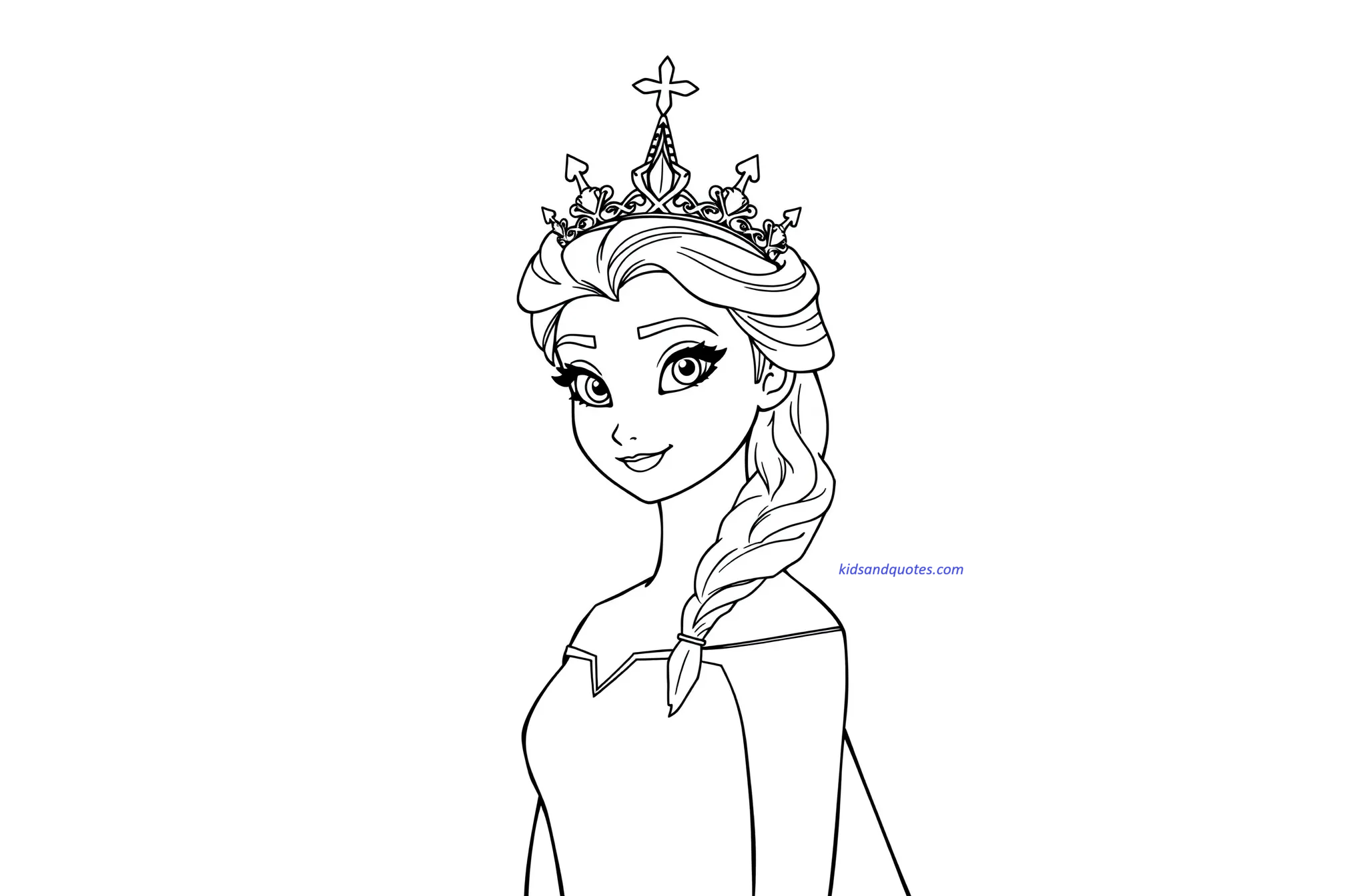 Free Printable Easy Elsa Coloring Pages: Elsa wearing a crown, calm pose, centered composition.