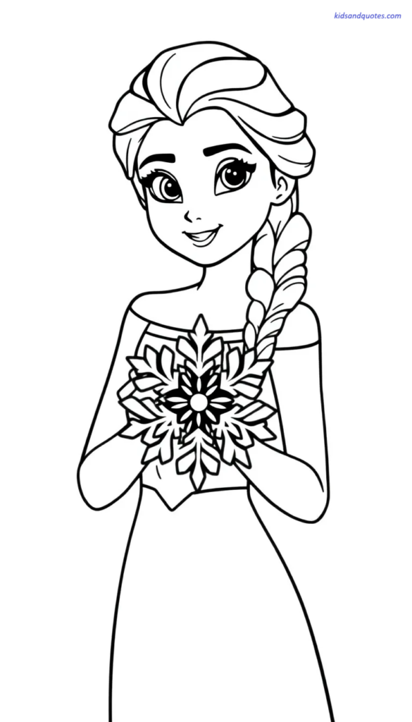 Elsa princess holding a large simple snowflake.