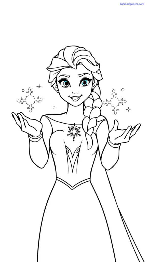 Elsa princess casting snow from both hands, light motion lines, simple design.