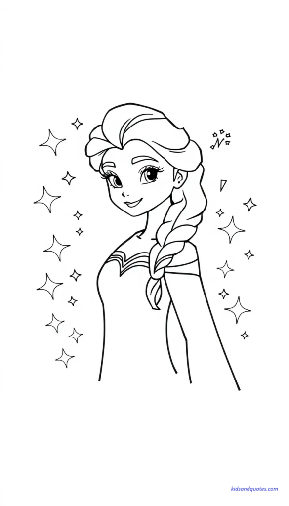 Elsa princess surrounded by small sparkle shapes, playful but minimal composition.