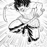 27 Free Demon Slayer Coloring Pages: Inosuke jumping forward in battle.