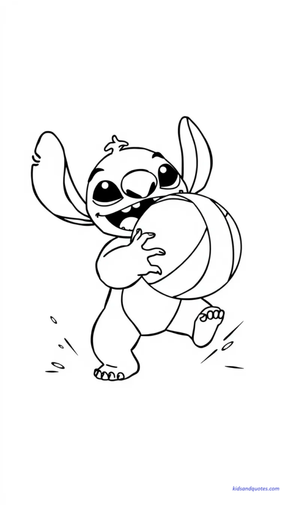 Baby Stitch playing with a beach ball.