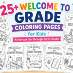 Colorful back-to-school featured image showing crayons, school supplies, and printable coloring page previews for welcome to grade coloring pages.