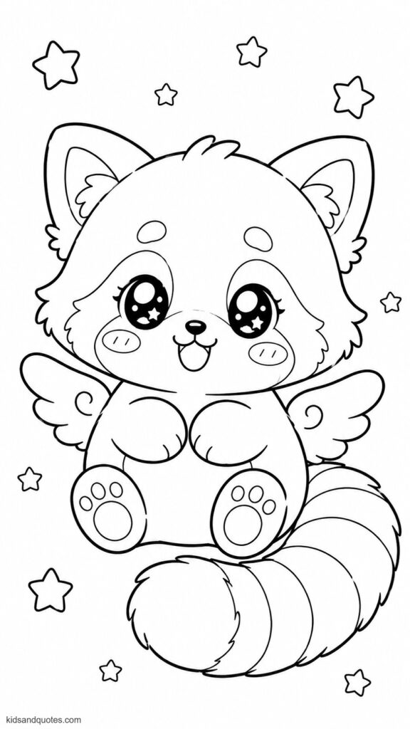 Free printable: a red panda with tiny wings on its back.