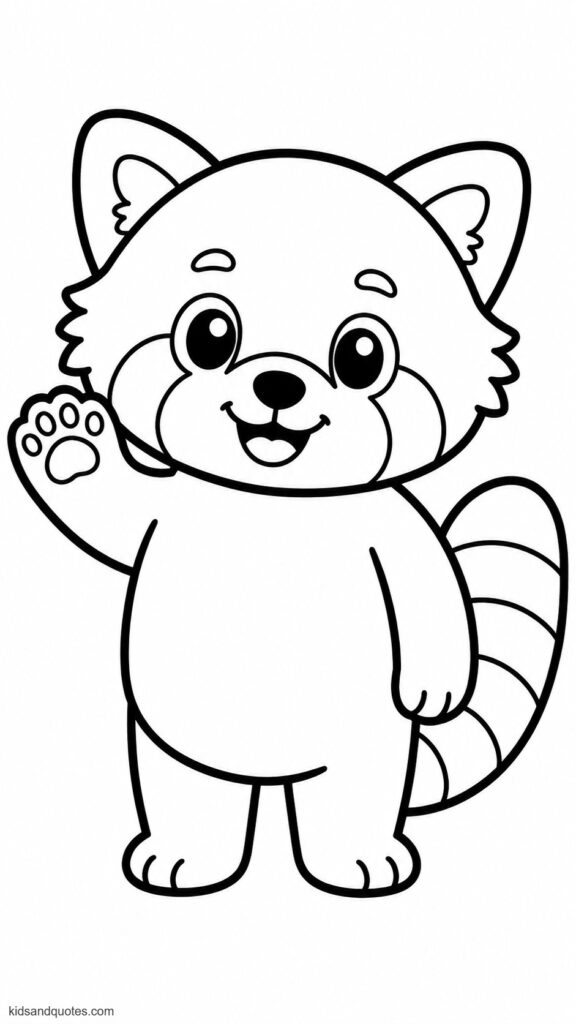 Coloring page: A large-outline red panda waving hello.