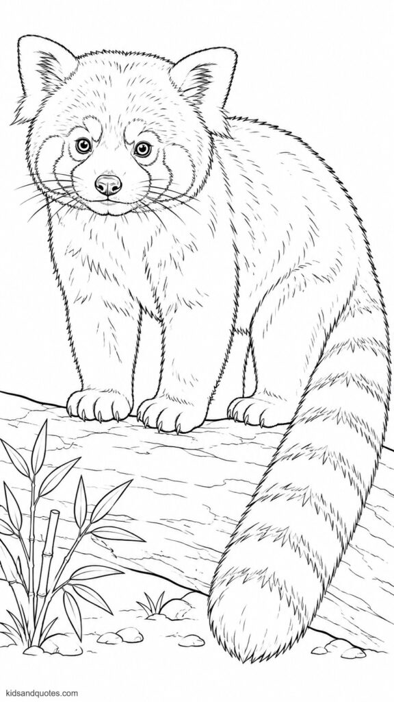 Coloring page of a detailed red panda outline coloring page.