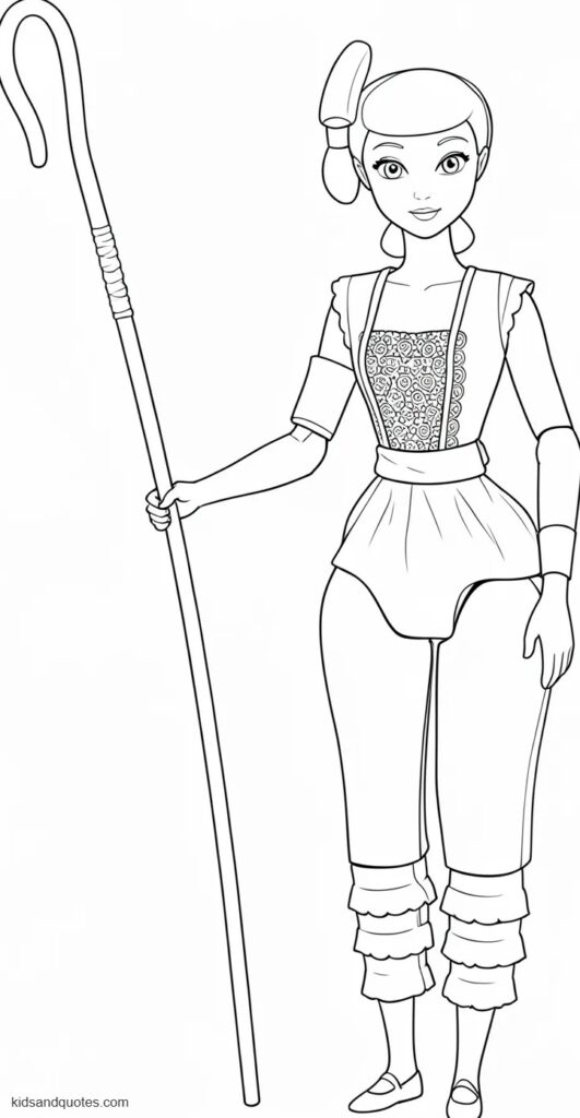 Toy Story Coloring Page: Bo peep with her shepherd's staff.