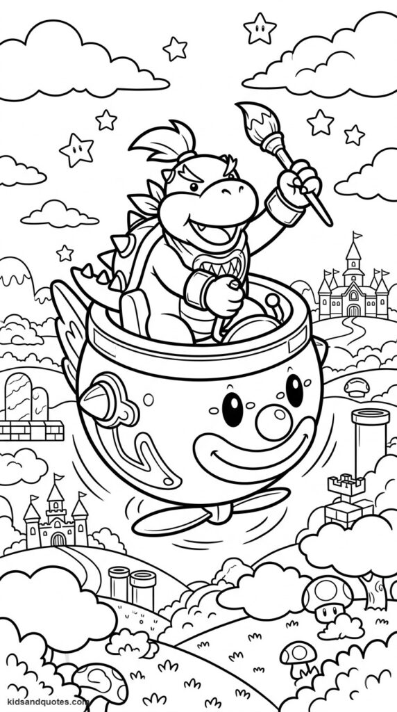 Free Printable: Bowser Jr. riding his clown car.