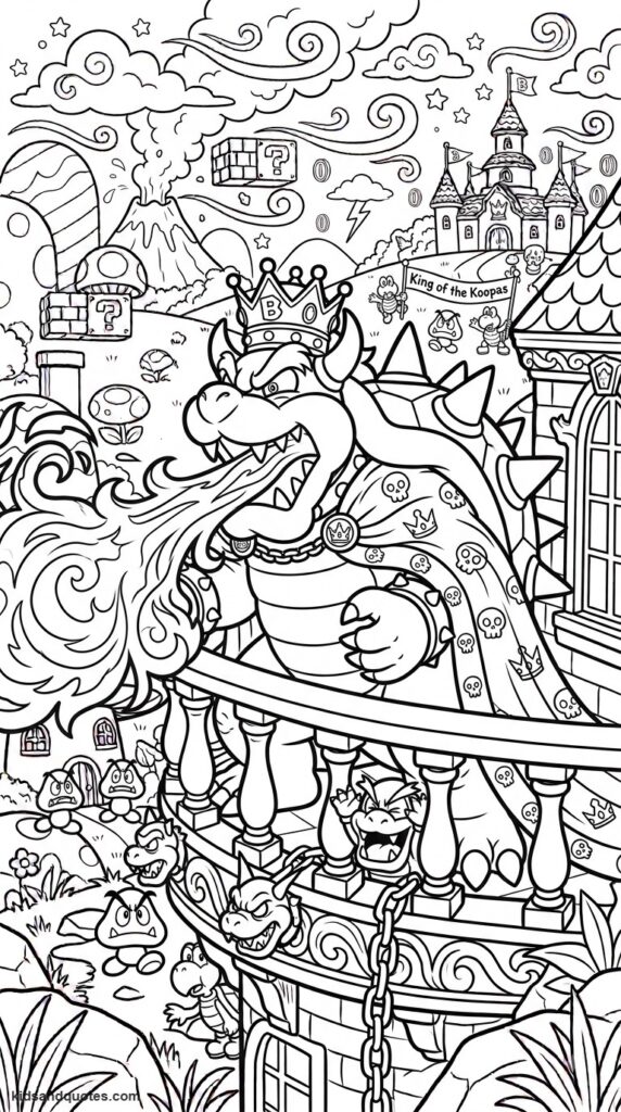 Free printable of Bowser breathing fire.