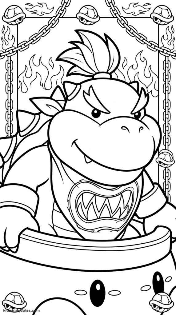 Coloring page of Bowser Jr.'s movie-style portrait.